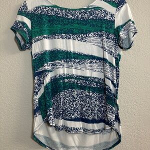 Alfani Petite Blue & Green Abstract Print Top | Short Sleeve | P/S